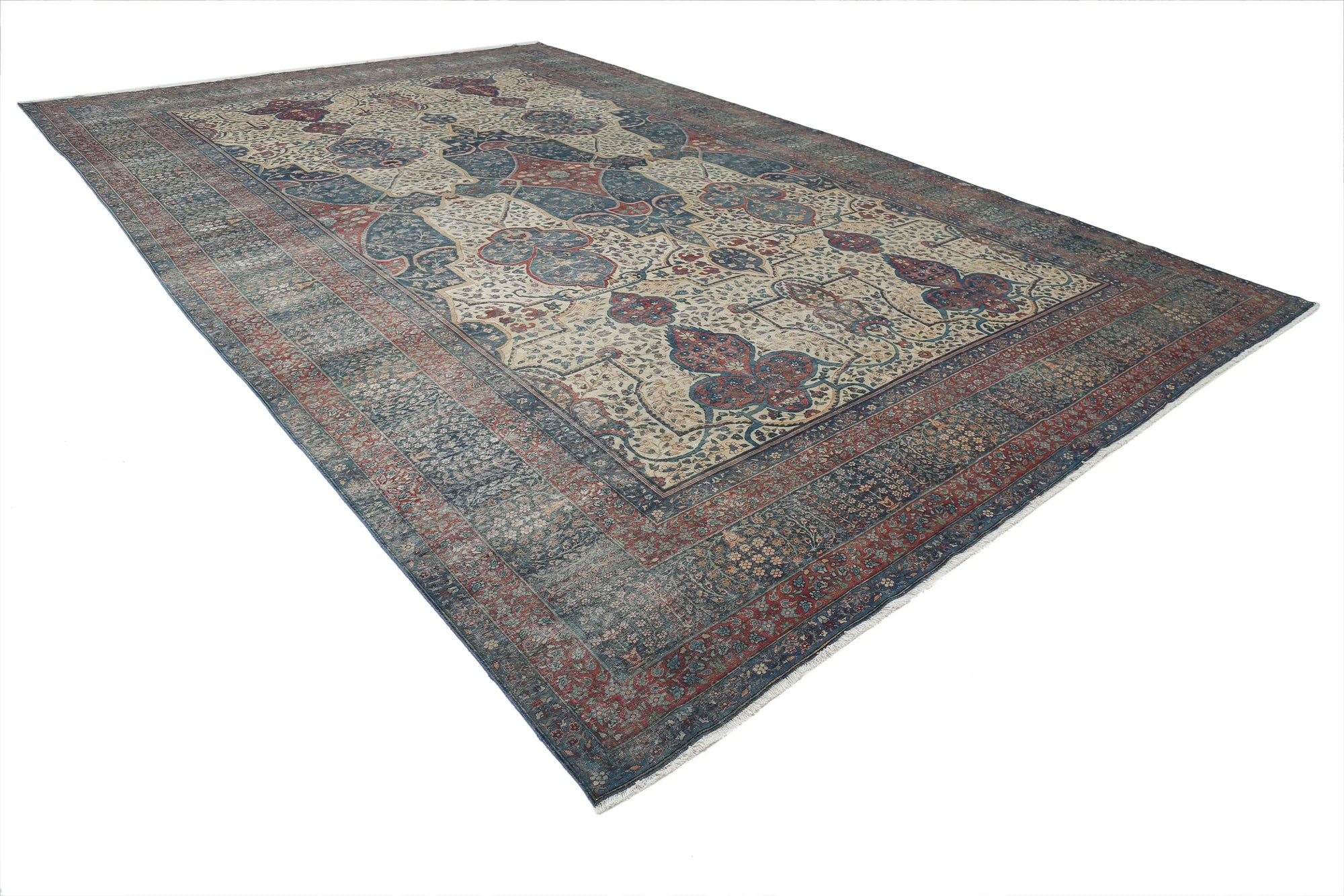 Hand Knotted Antique Masterpiece Persian Yazd Wool Rug - 11'8'' x 18'4'' - Arteverk Rugs Area rug