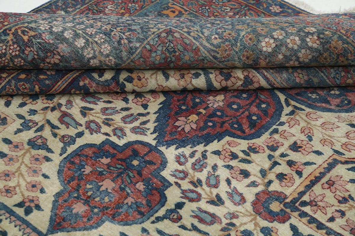 Hand Knotted Antique Masterpiece Persian Yazd Wool Rug - 11'8'' x 18'4'' - Arteverk Rugs Area rug