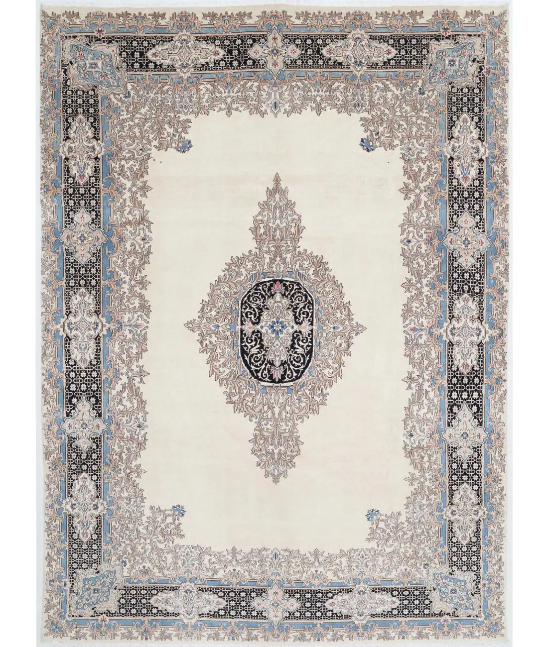 Hand Knotted Antique Oriental Kerman Wool Rug - 9'11'' x 13'8''