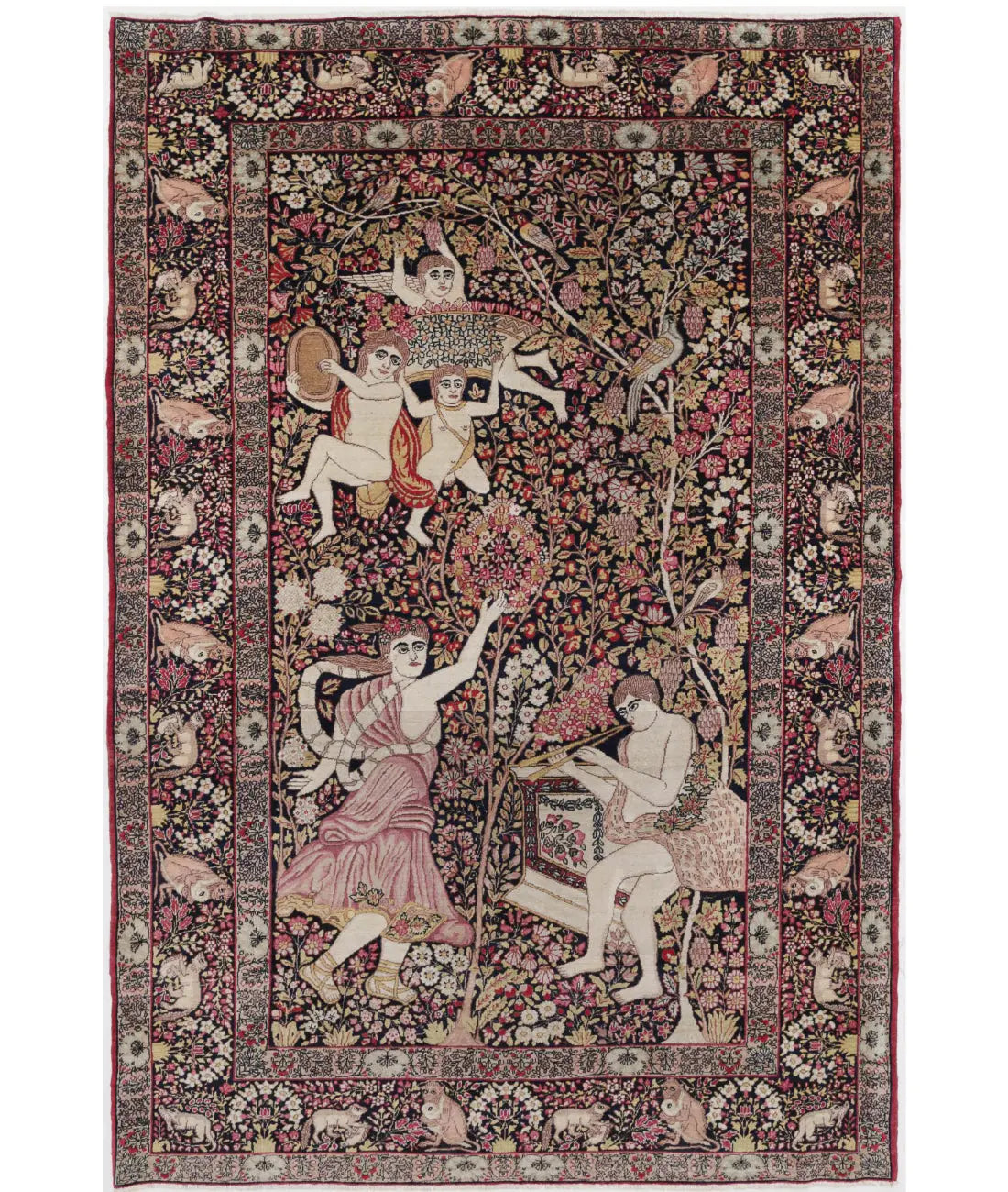 Hand Knotted Antique Persian Laver Kerman Wool Rug - 4&#39;10&#39;&#39; x 7&#39;5&#39;&#39; - Arteverk Rugs Area rug