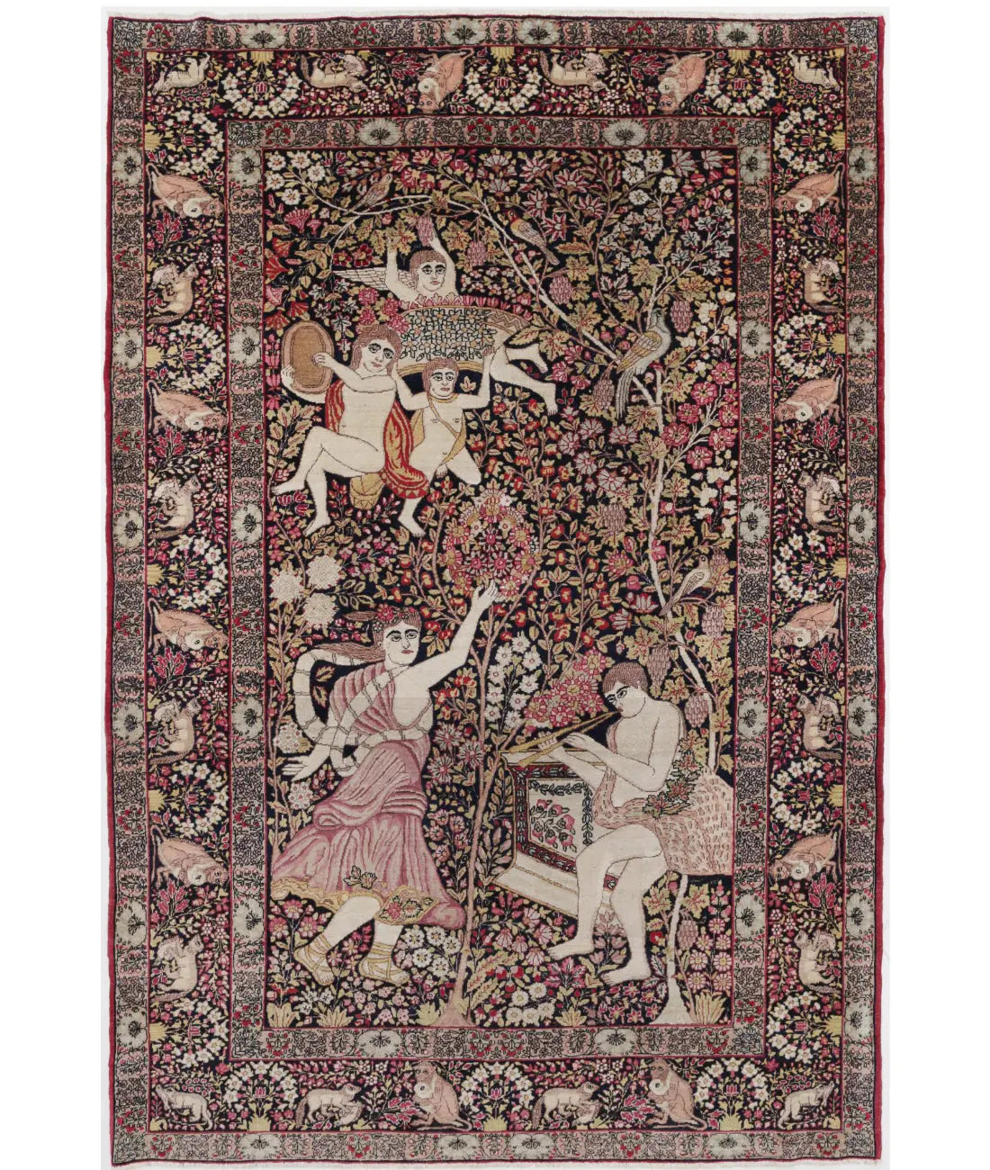 Hand Knotted Antique Oriental Laver Kerman Wool Rug - 4'10'' x 7'5''