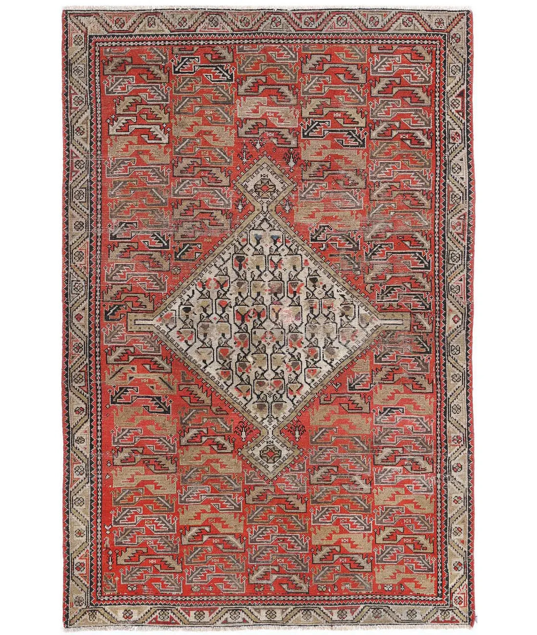 Hand Knotted Antique Oriental Malayer Wool Rug - 3'9'' x 5'7''