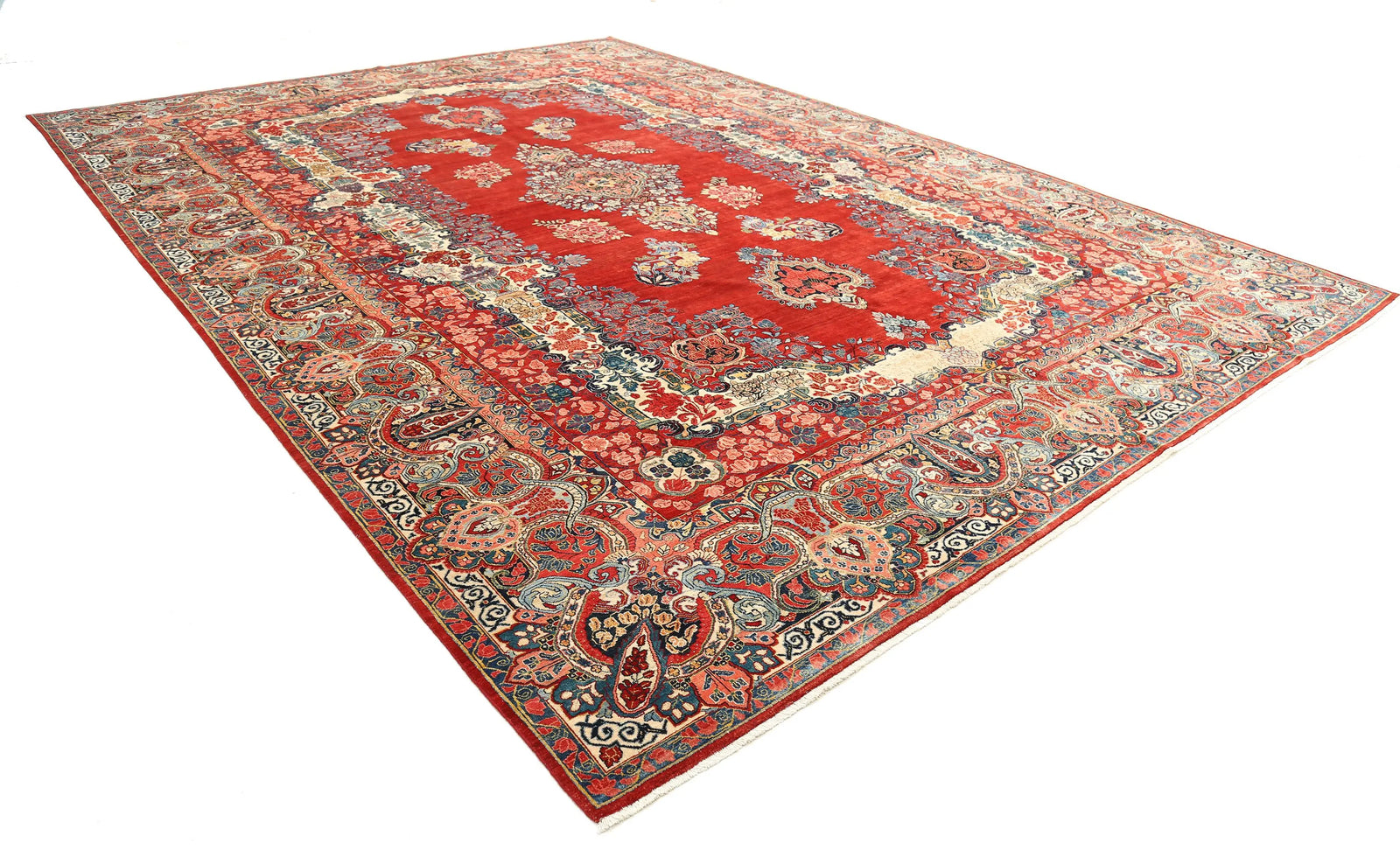 Hand Knotted Antique Oriental Sarouk Wool Rug - 12'2'' x 17'3''