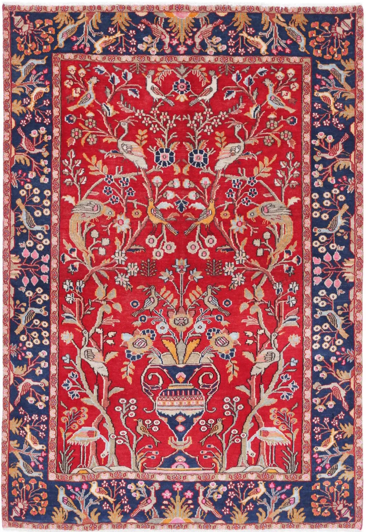 Hand Knotted Antique Oriental Sarouk Wool Rug - 4'2'' x 6'2''