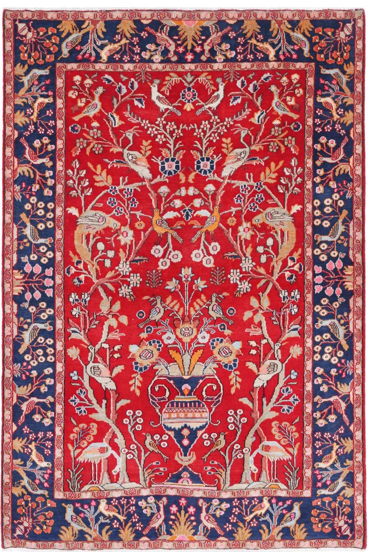 Hand Knotted Antique Oriental Sarouk Wool Rug - 4'2'' x 6'3''