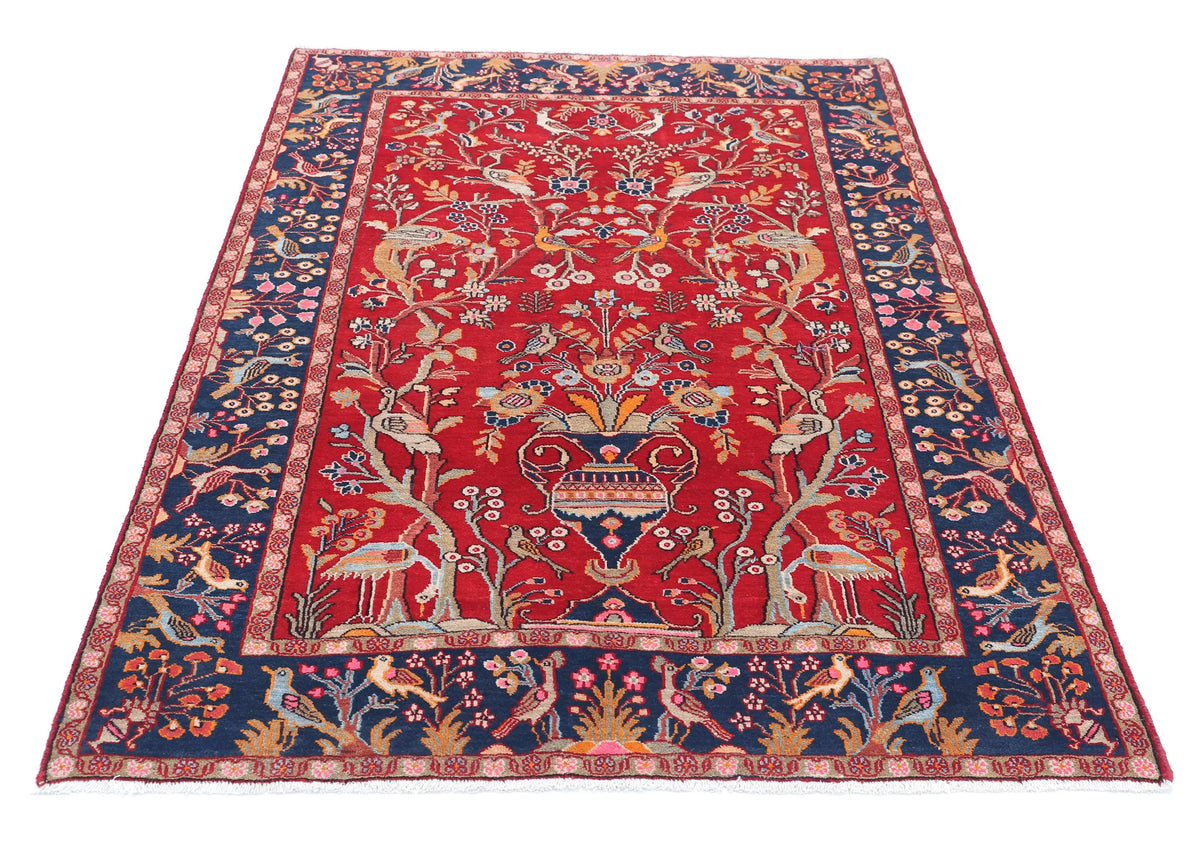 Hand Knotted Antique Oriental Sarouk Wool Rug - 4'2'' x 6'3''