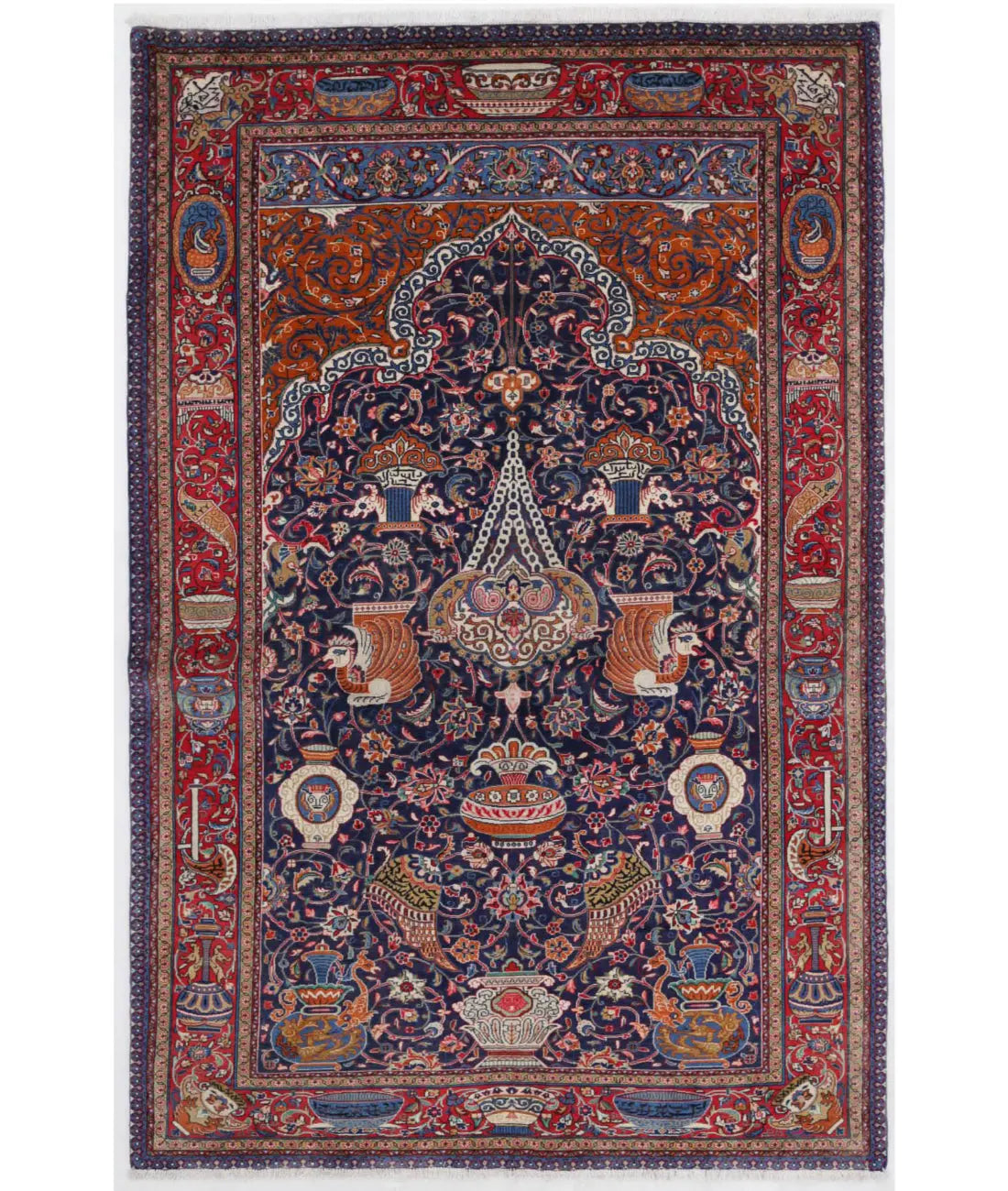Hand Knotted Antique Persian Tabriz Fine Wool Rug - 4'6'' x 6'9''