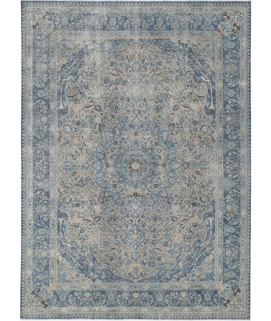 Hand Knotted Antique Oriental Tabriz Wool Rug - 11'1'' x 14'9''
