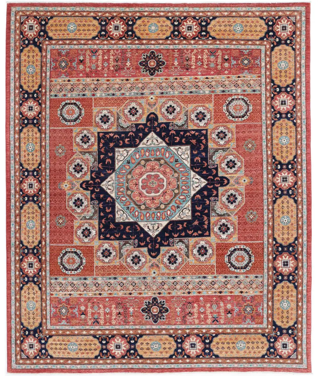 Hand Knotted Fine Mamluk Wool Rug - 7&#39;11&#39;&#39; x 9&#39;9&#39;&#39; - Arteverk Rugs Area rug