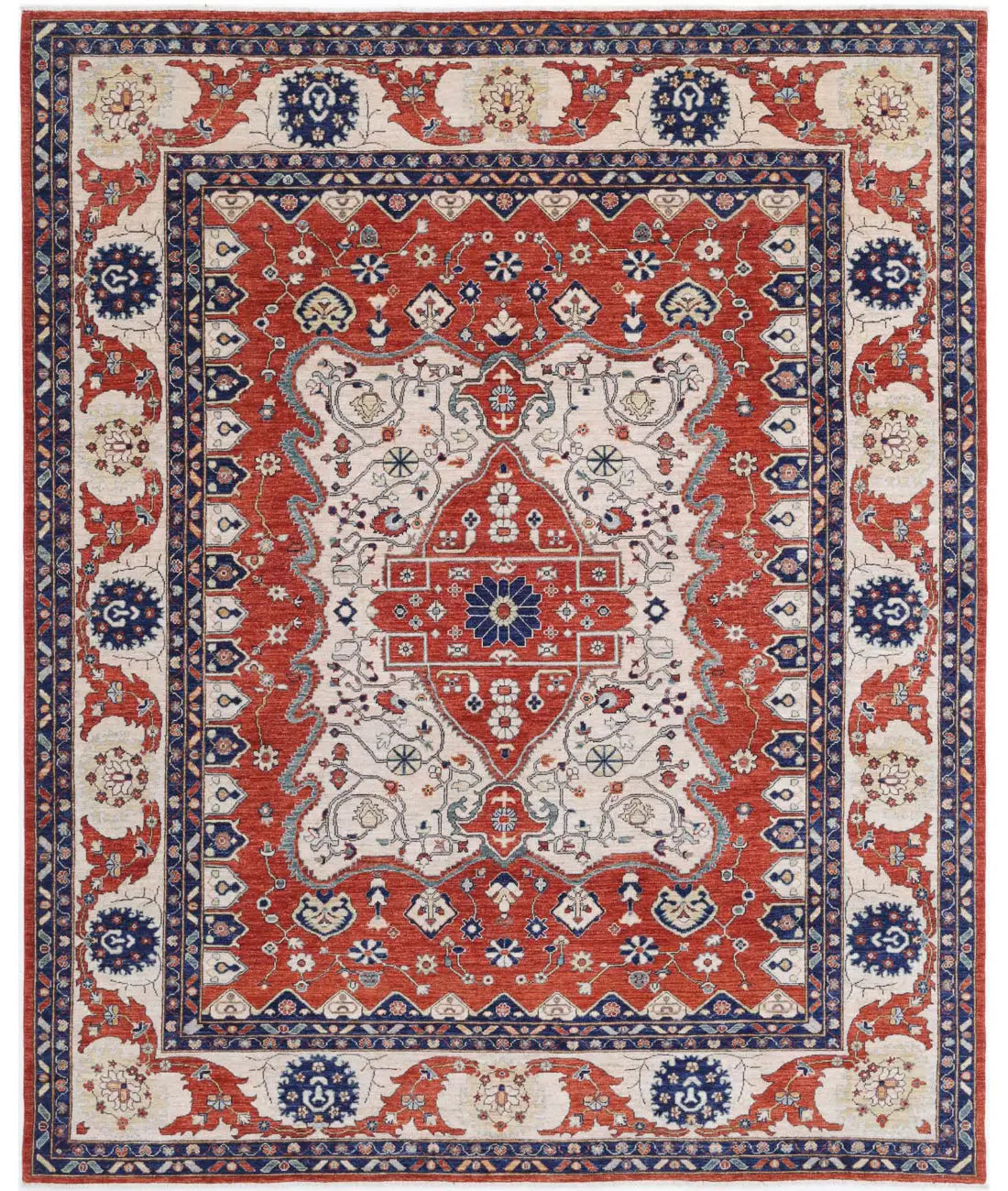 Hand Knotted Heriz Wool Rug - 8&#39;0&#39;&#39; x 9&#39;10&#39;&#39;