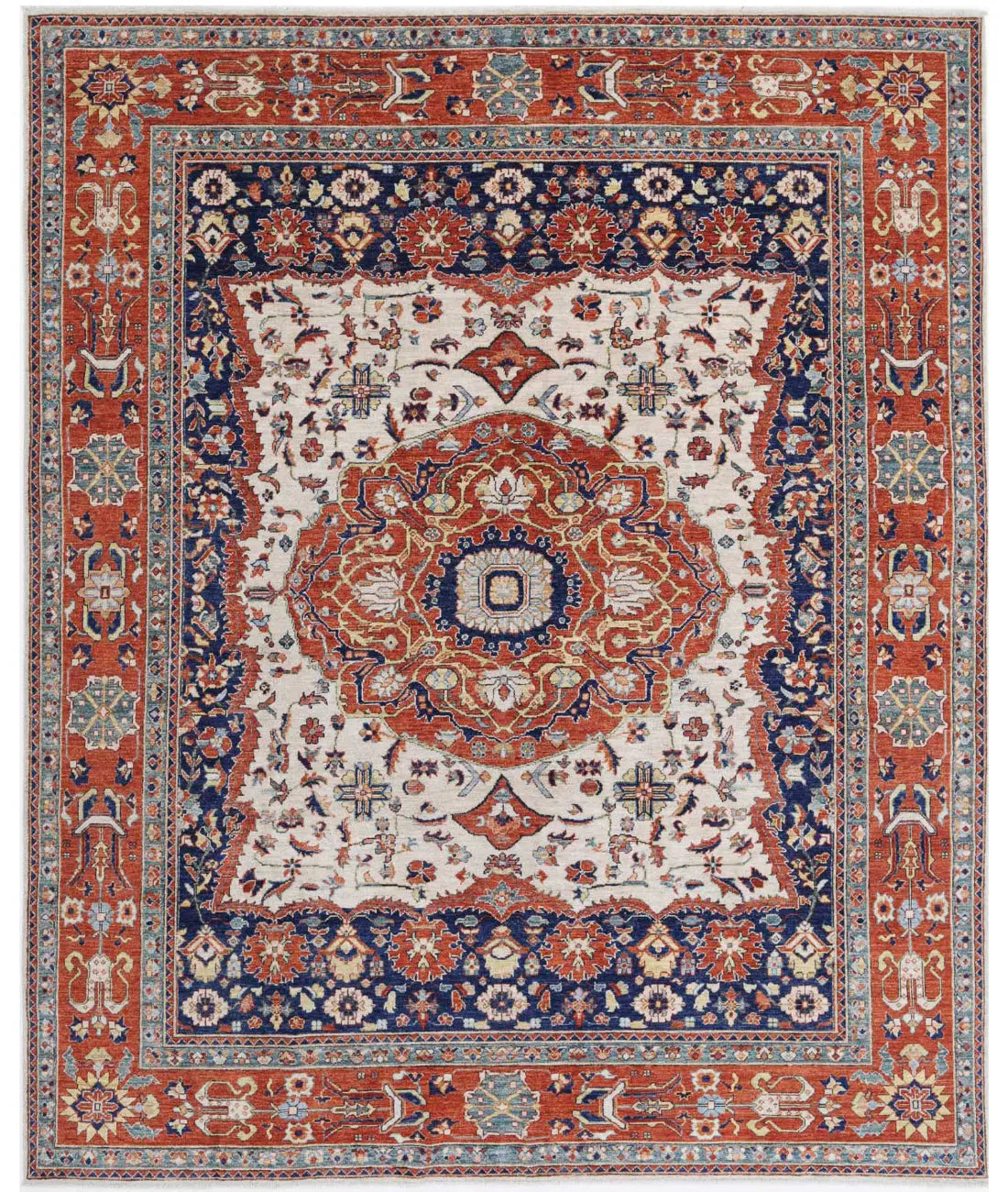 Hand Knotted Heriz Wool Rug - 8'0'' x 9'10''