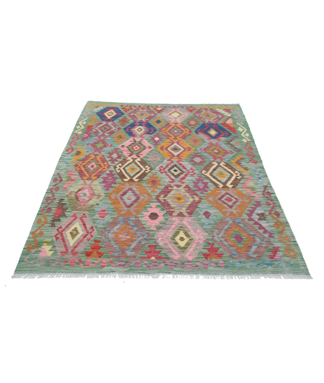 Tapis Kilim en laine Maimana Kilim noué à la main - 4'11'' x 6'4''