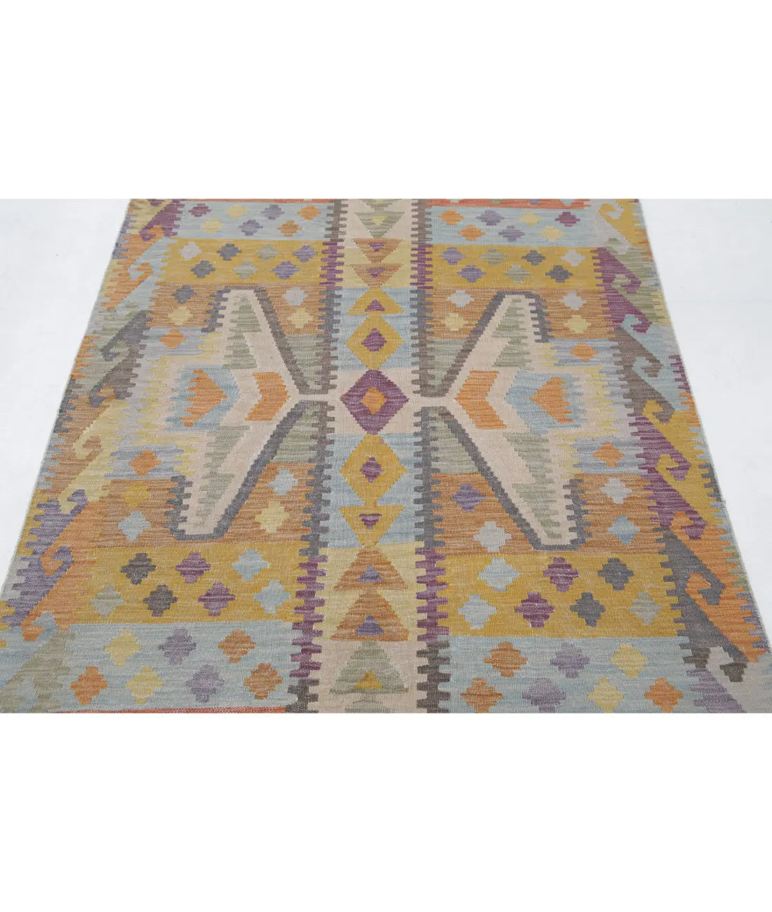 Hand Woven Maimana Kilim Wool Kilim Rug - 4'2'' x 5'11''
