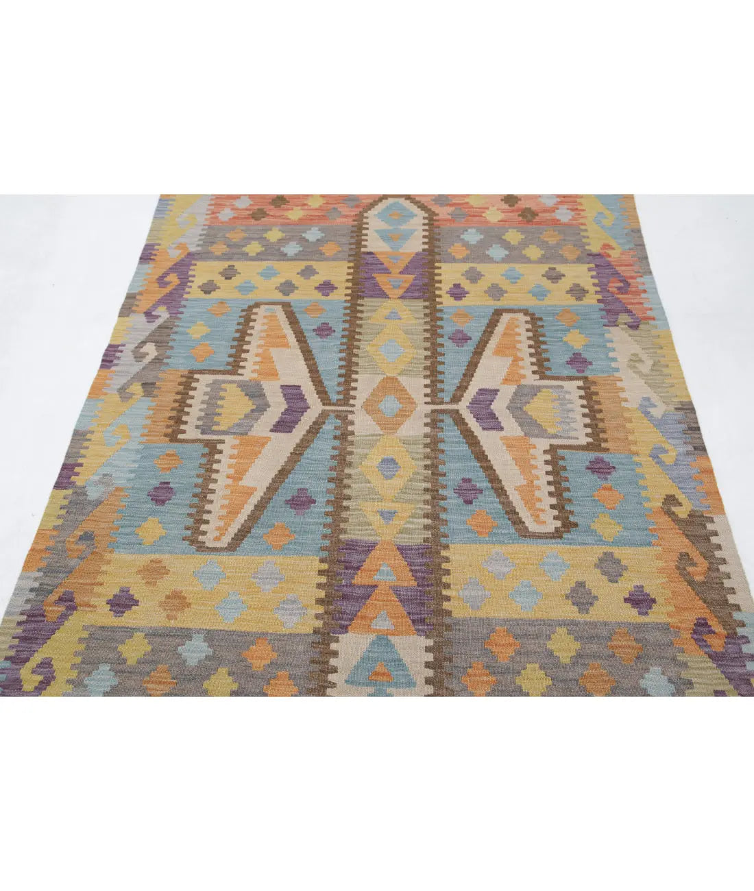 Tapis Kilim en laine Maimana Kilim noué à la main - 4'3'' x 5'10''