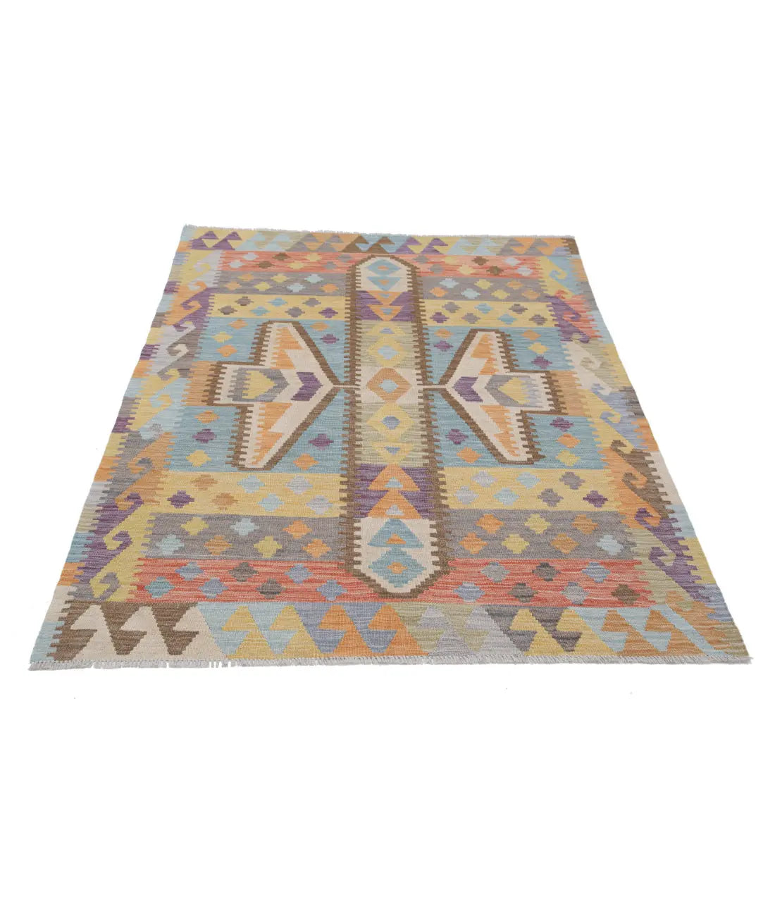 Tapis Kilim en laine Maimana Kilim noué à la main - 4'3'' x 5'10''
