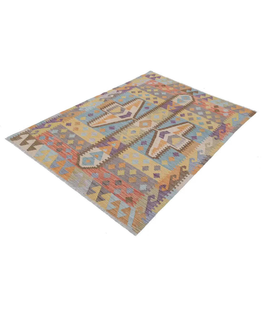 Tapis Kilim en laine Maimana Kilim noué à la main - 4'3'' x 5'10''