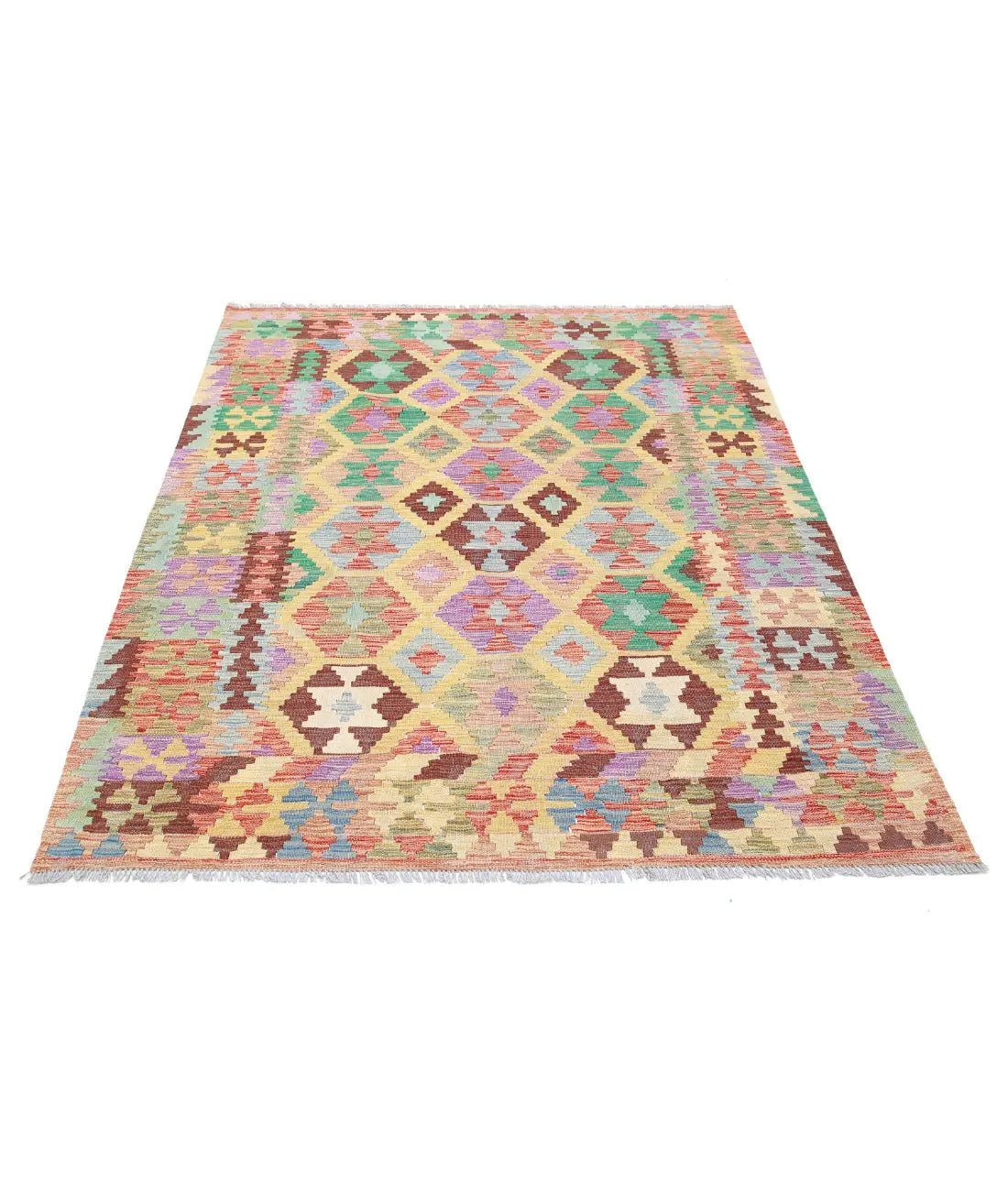 Hand Woven Maimana Kilim Wool Kilim Rug - 4'9'' x 6'5''