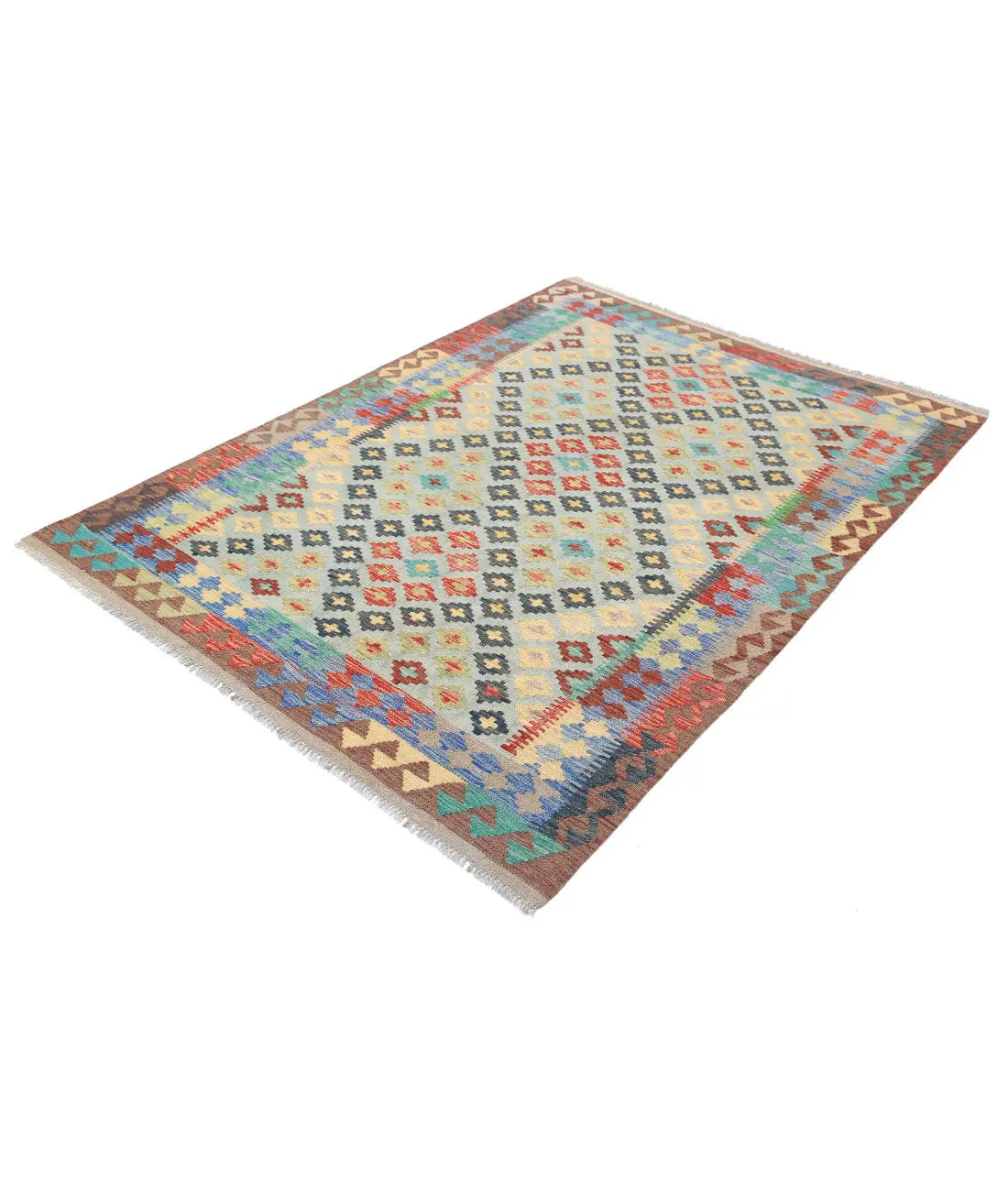 Alfombra Kilim de lana Maimana Kilim anudada a mano - 4'9'' x 6'6''