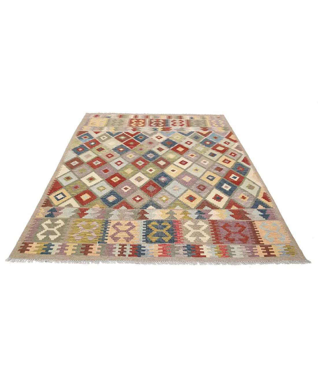 Hand Woven Maimana Kilim Wool Kilim Rug - 6'2'' x 7'11''