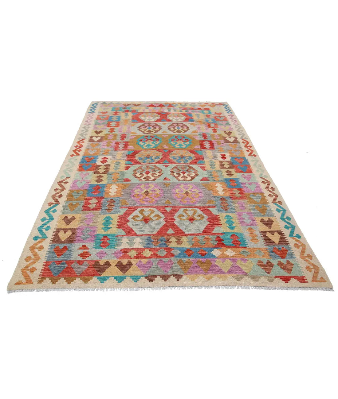 Hand Woven Maimana Kilim Wool Kilim Rug - 6'2'' x 9'10''