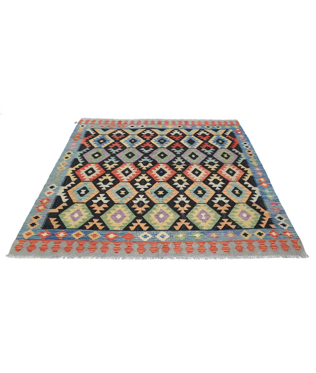 Hand Woven Maimana Kilim Wool Kilim Rug - 6'3'' x 6'7''