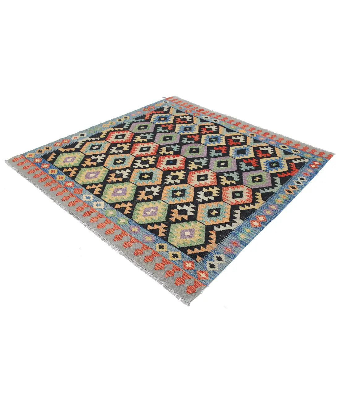 Hand Woven Maimana Kilim Wool Kilim Rug - 6'3'' x 6'7''