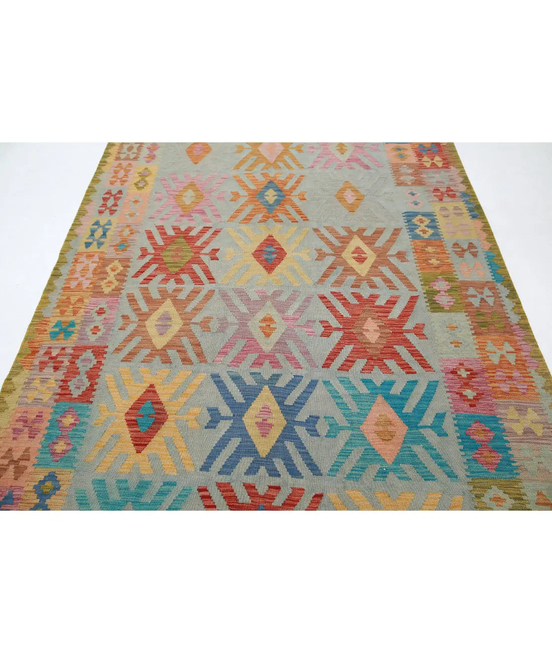 Hand Woven Maimana Kilim Wool Kilim Rug - 6'3'' x 9'11''