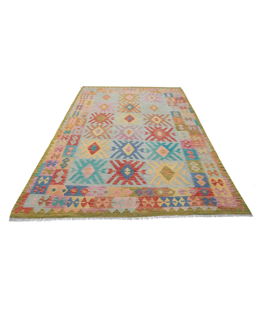 Hand Woven Maimana Kilim Wool Kilim Rug - 6'3'' x 9'11''