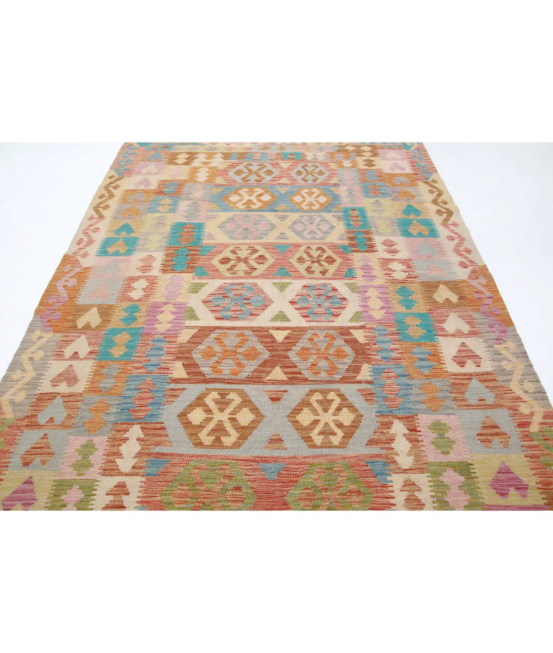 Tapis Kilim en laine Maimana Kilim noué à la main - 6'3'' x 9'8''
