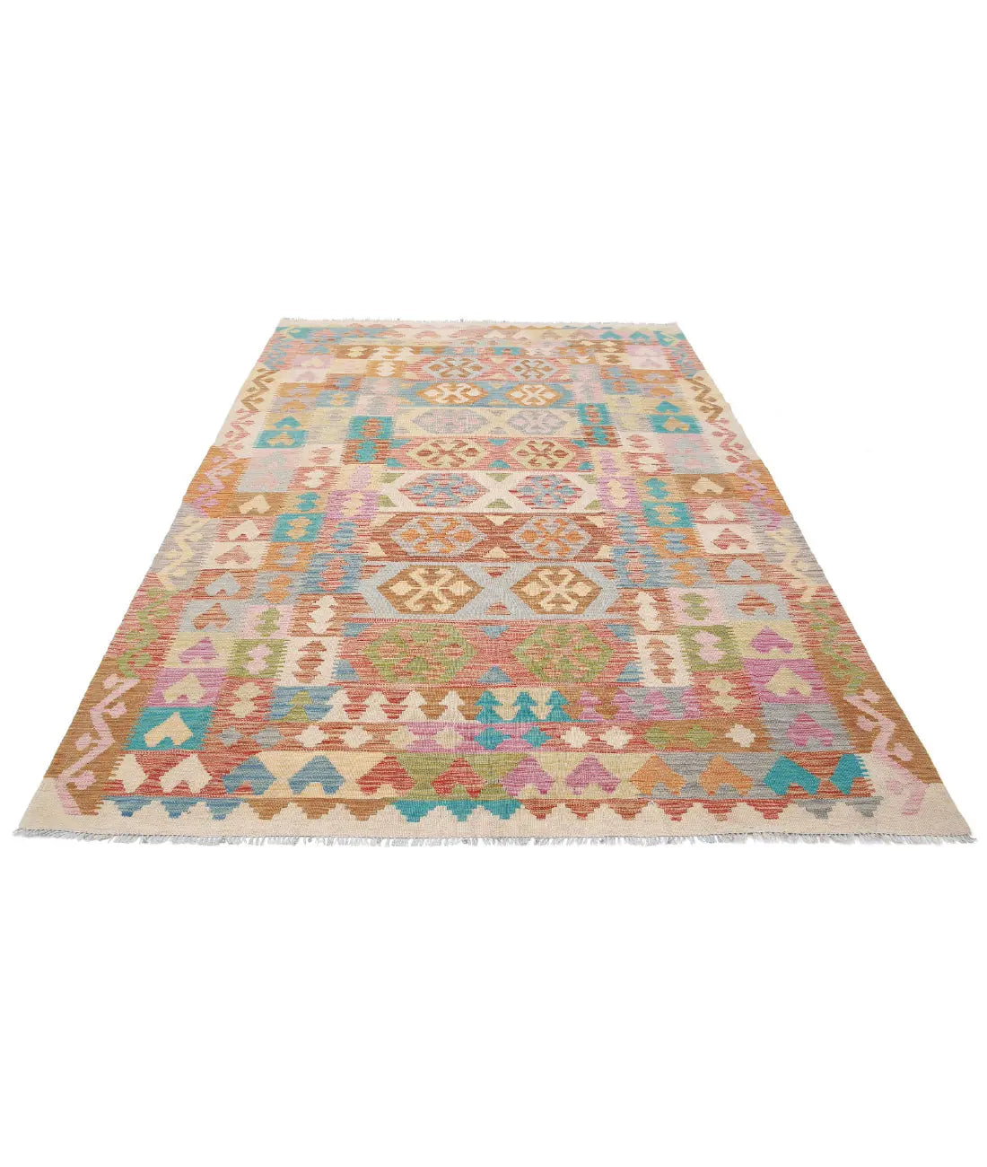 Tapis Kilim en laine Maimana Kilim noué à la main - 6'3'' x 9'8''