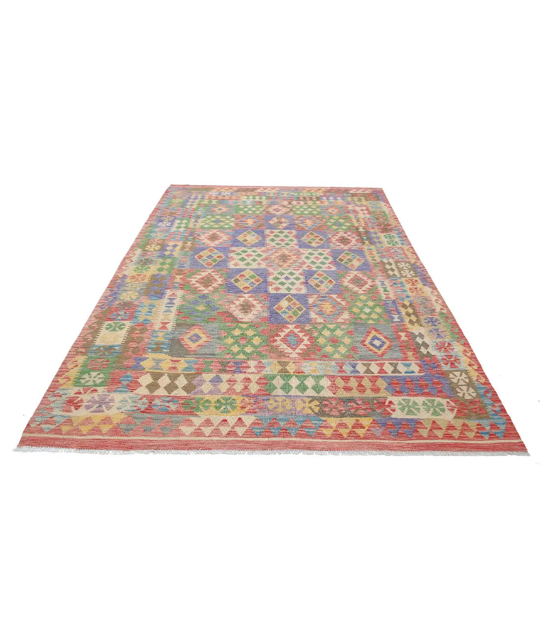 Hand Woven Maimana Kilim Wool Kilim Rug - 6'4'' x 9'2''