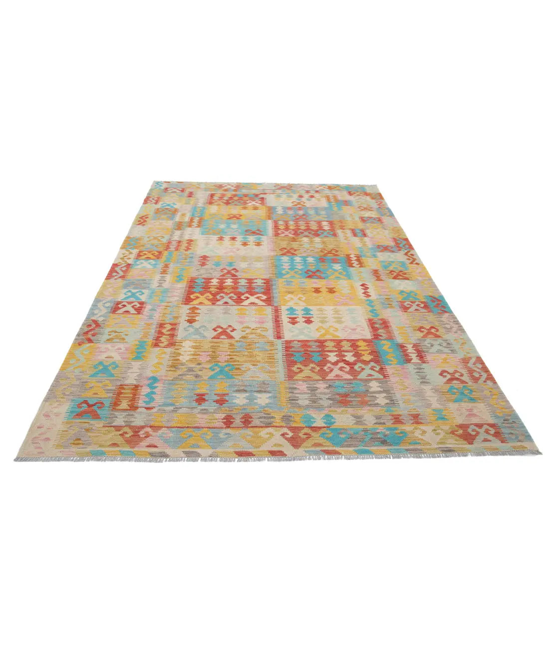 Hand Woven Maimana Kilim Wool Kilim Rug - 6'4'' x 9'8''