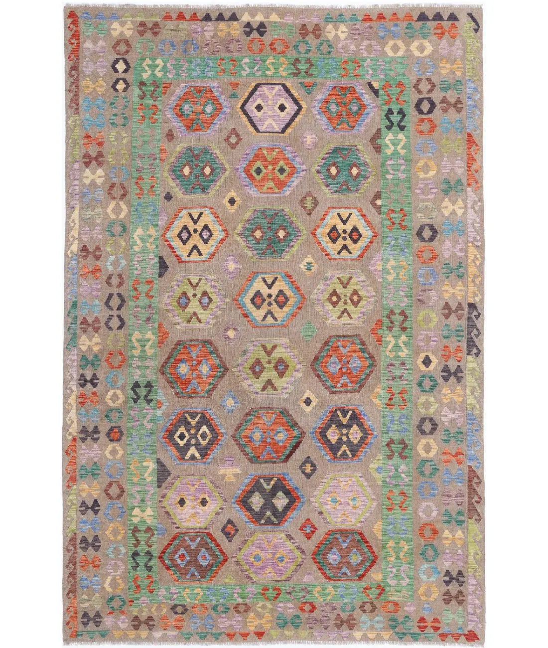 Hand Woven Maimana Kilim Wool Kilim Rug - 6'4'' x 9'9''