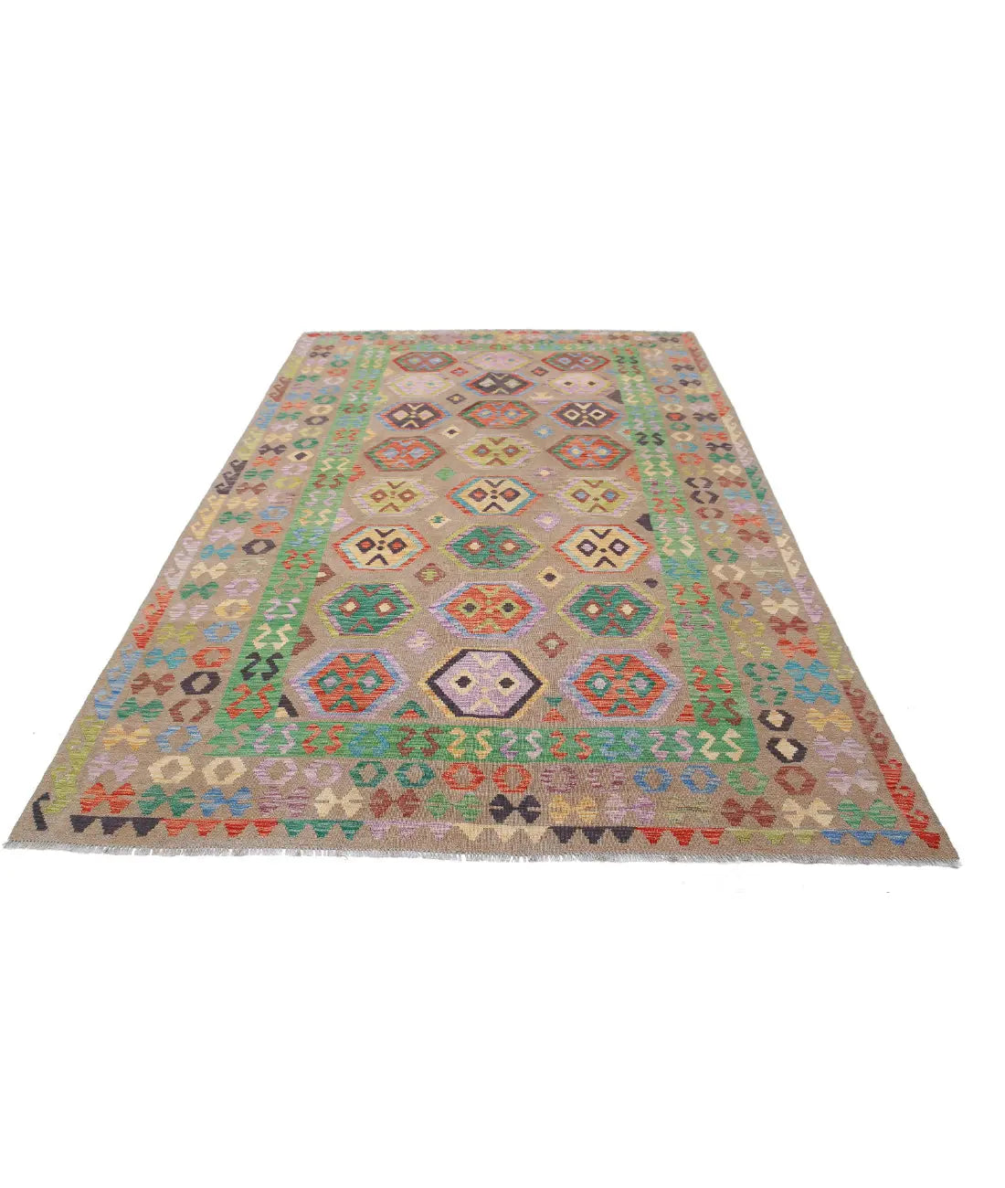 Hand Woven Maimana Kilim Wool Kilim Rug - 6'4'' x 9'9''