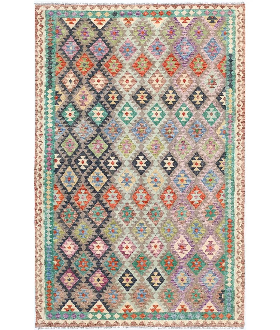 Hand Woven Maimana Kilim Wool Kilim Rug - 6&#39;5&#39;&#39; x 9&#39;10&#39;&#39;