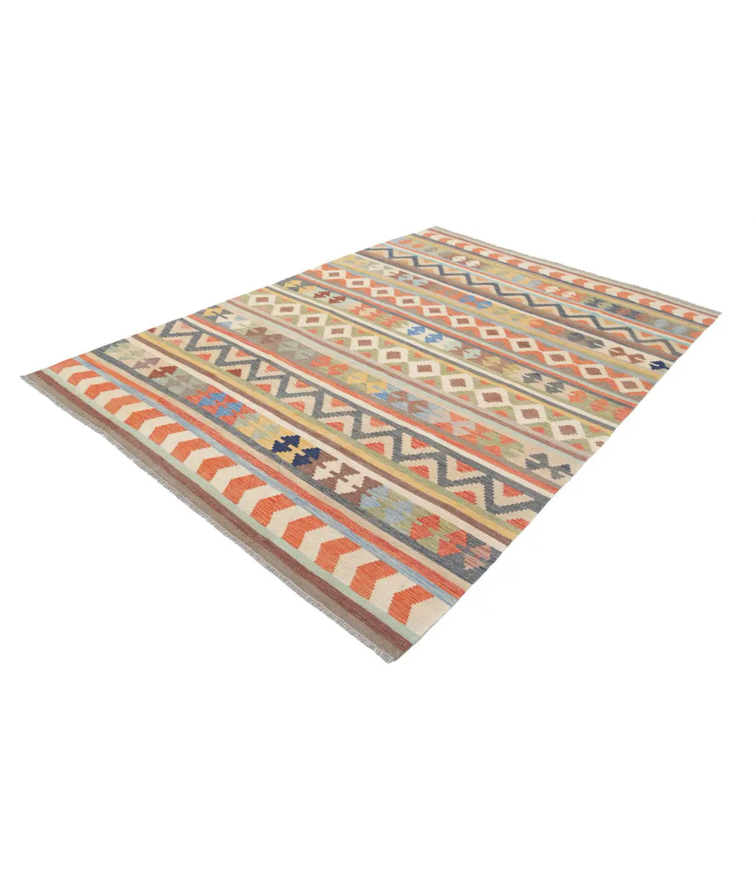 Hand Woven Maimana Kilim Wool Kilim Rug - 6'5'' x 9'5''