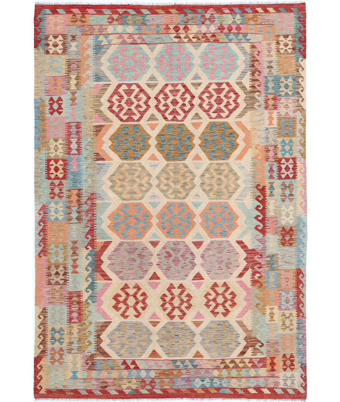 Hand Woven Maimana Kilim Wool Kilim Rug - 6&#39;6&#39;&#39; x 9&#39;7&#39;&#39;