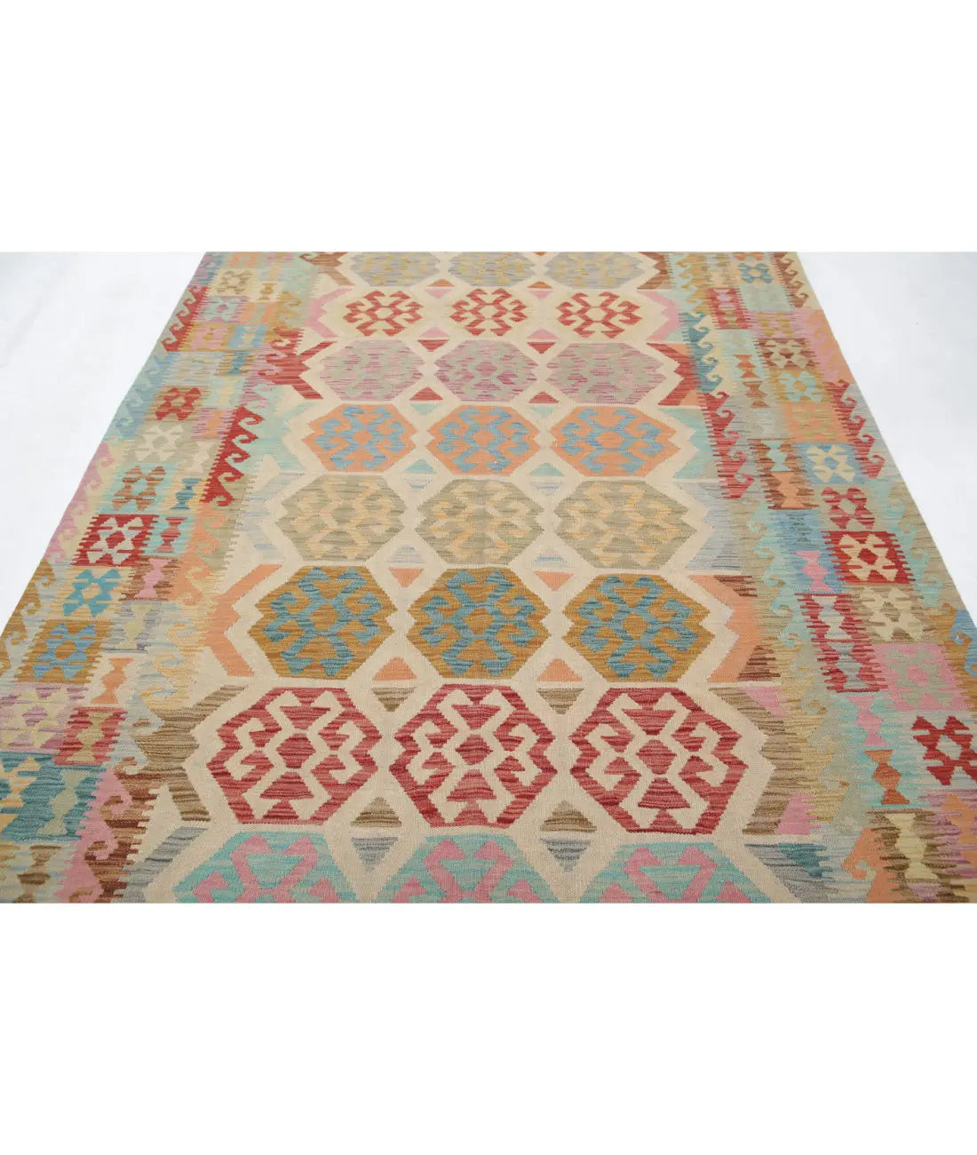 Hand Woven Maimana Kilim Wool Kilim Rug - 6'6'' x 9'7''