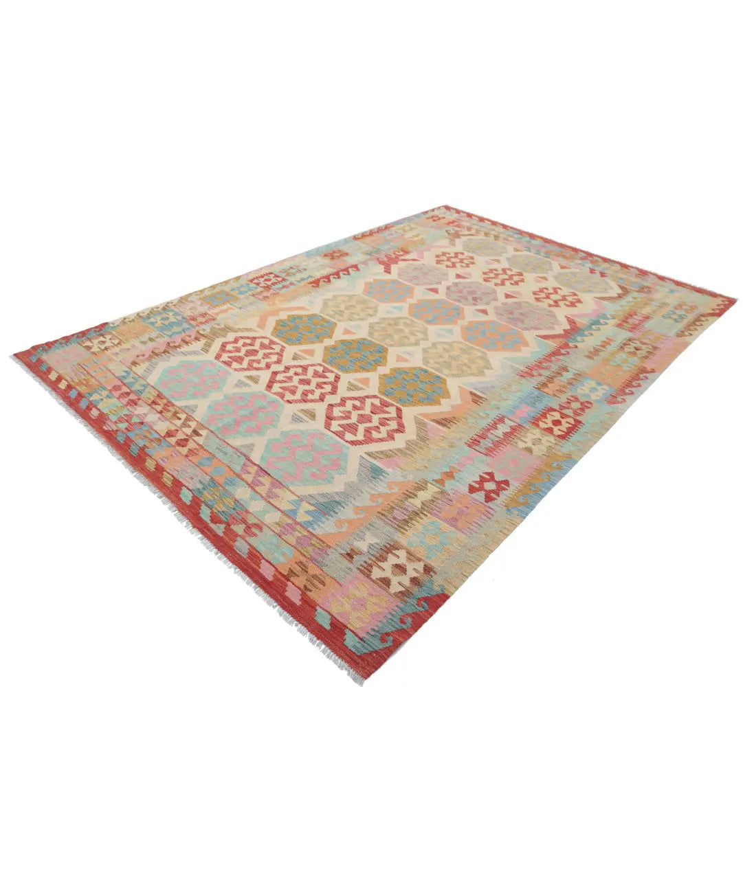 Hand Woven Maimana Kilim Wool Kilim Rug - 6'6'' x 9'7''