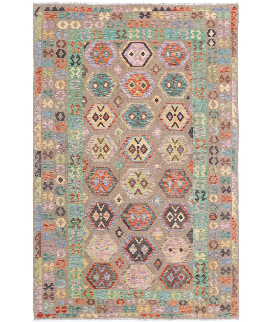 Hand Woven Maimana Kilim Wool Kilim Rug - 6&#39;6&#39;&#39; x 9&#39;8&#39;&#39;