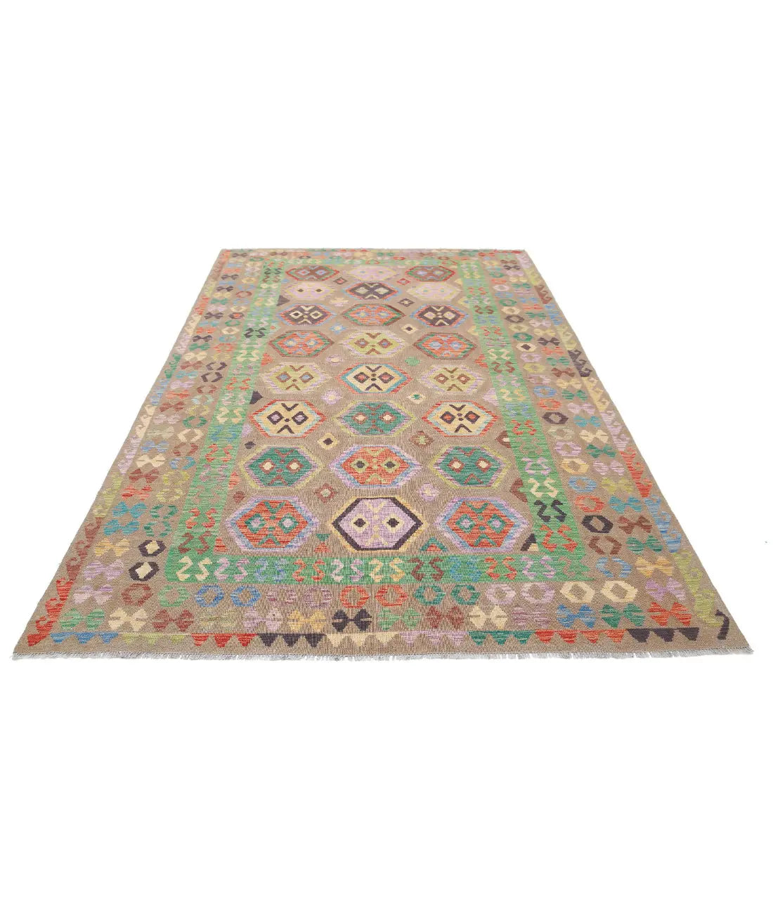 Hand Woven Maimana Kilim Wool Kilim Rug - 6'6'' x 9'8''