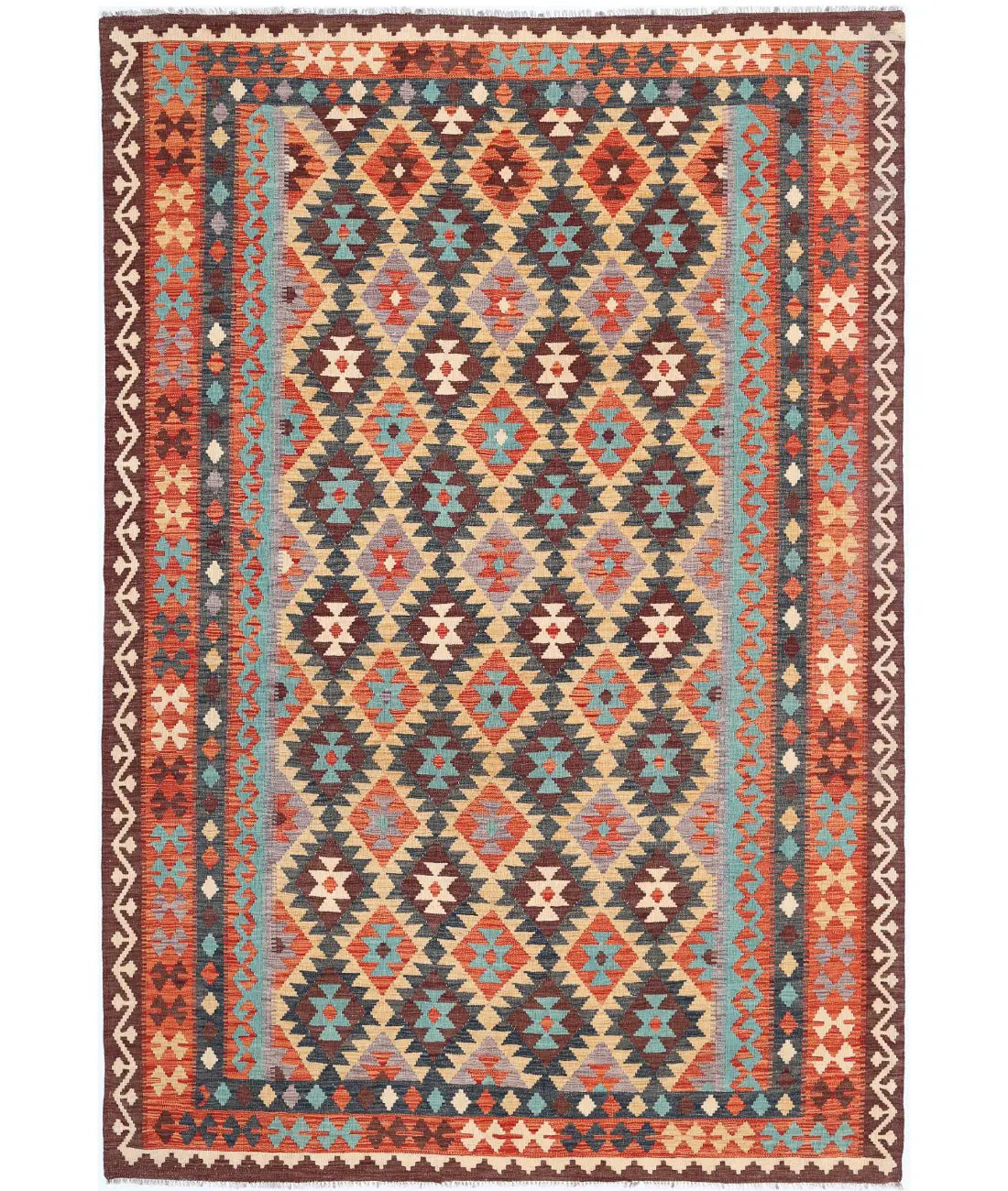 Hand Woven Maimana Kilim Wool Kilim Rug - 6'7'' x 9'9''