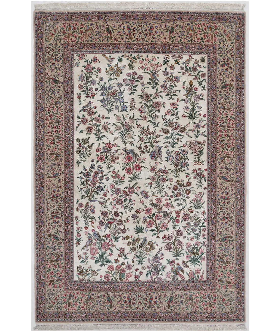 Hand Knotted Masterpiece Oriental Isfahan Silk & Wool Rug - 5'2'' x 7'8''
