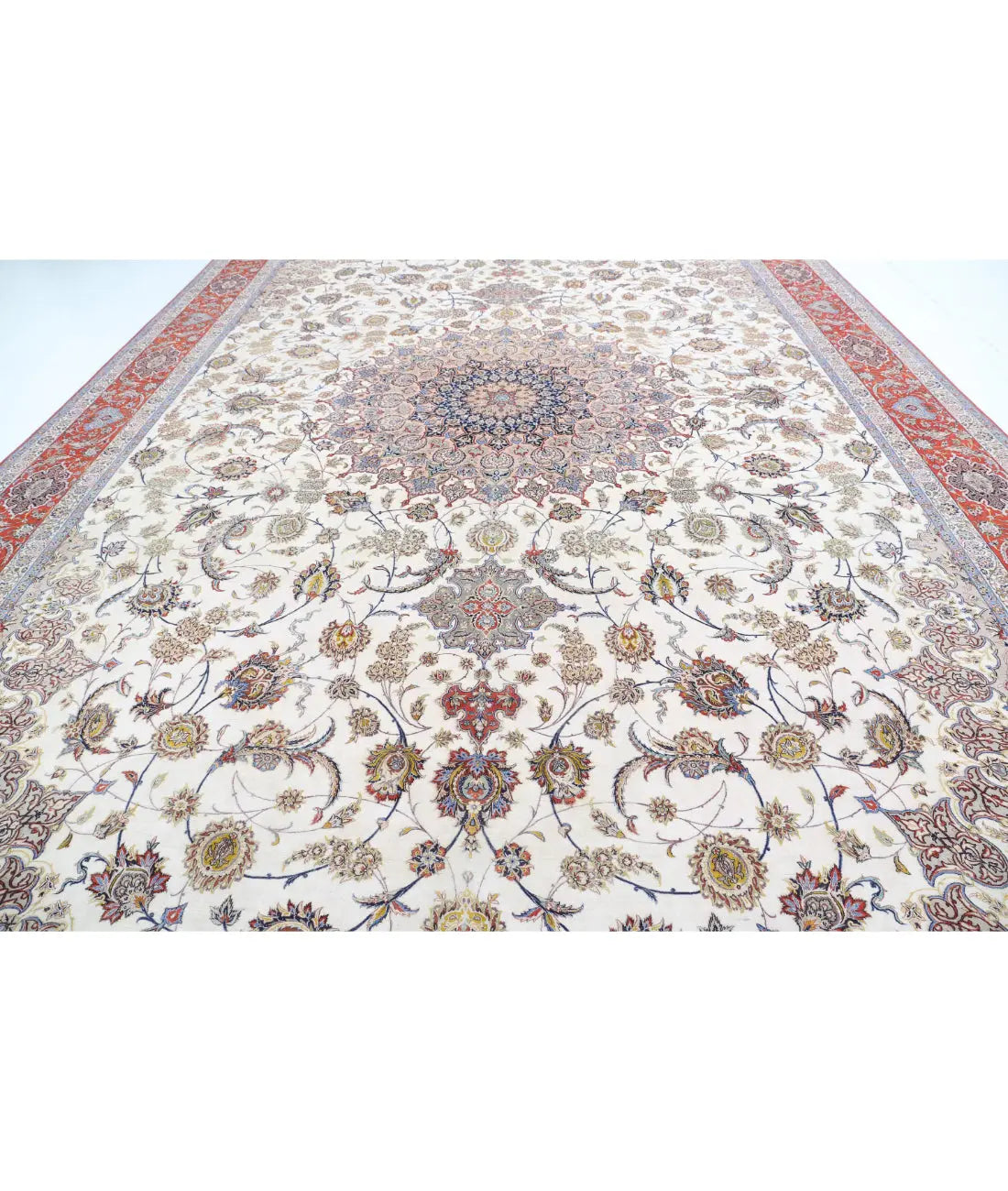 Tapis persan en laine et soie noué à la main, chef-d'œuvre d'Ispahan, 12'11'' x 21'1''