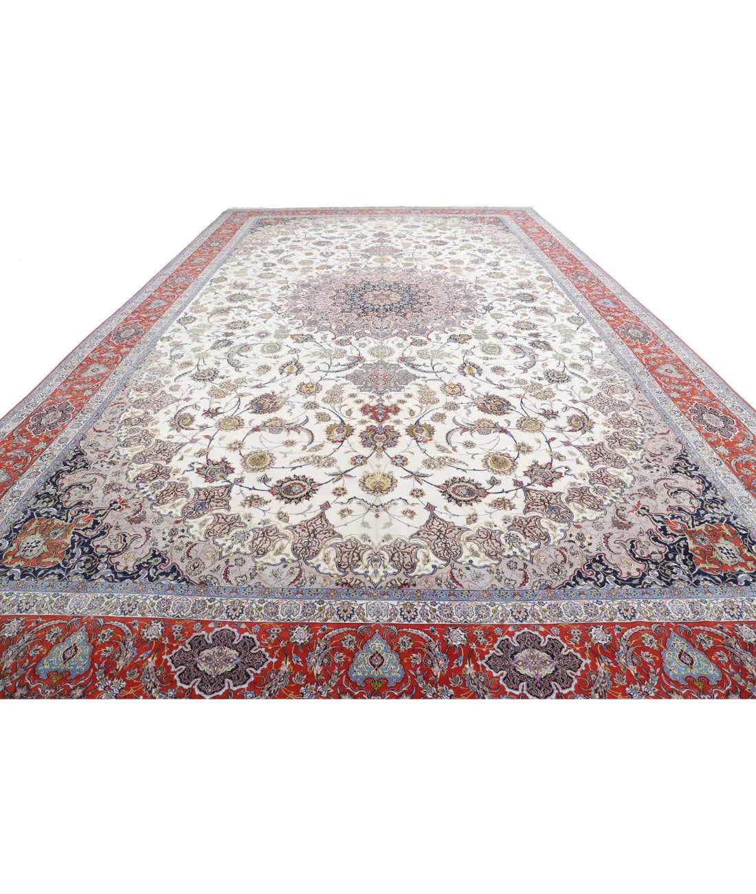 Tapis persan en laine et soie noué à la main, chef-d'œuvre d'Ispahan, 12'11'' x 21'1''