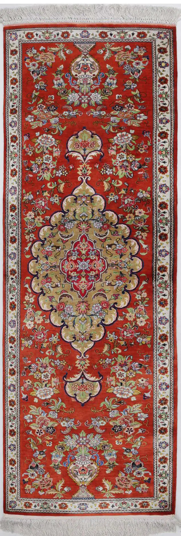 Hand Knotted Masterpiece Oriental Qum Silk Rug - 1'7'' x 5'3''
