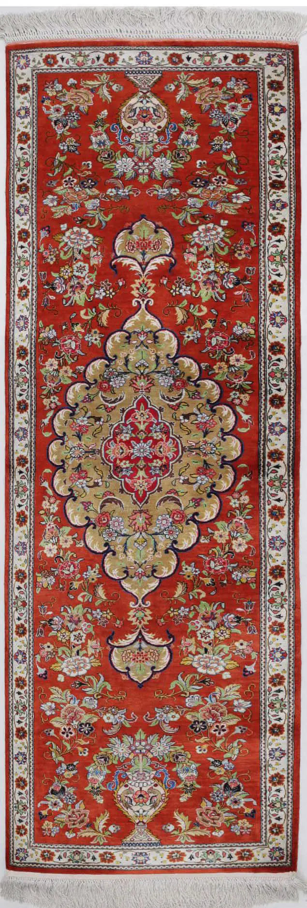 Hand Knotted Masterpiece Persian Qum Silk Rug - 1'7'' x 5'3'' - Arteverk Rugs Area rug