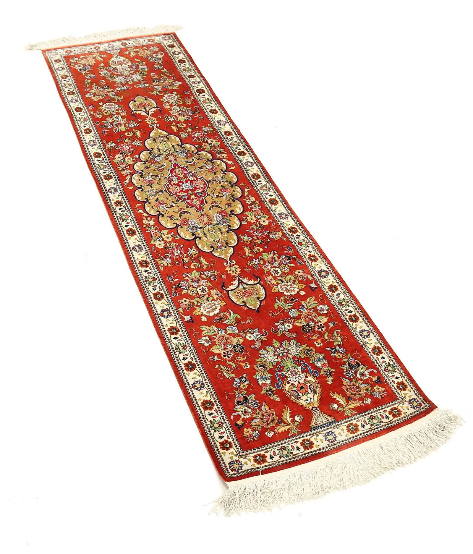 Hand Knotted Masterpiece Oriental Qum Silk Rug - 1'7'' x 5'3''