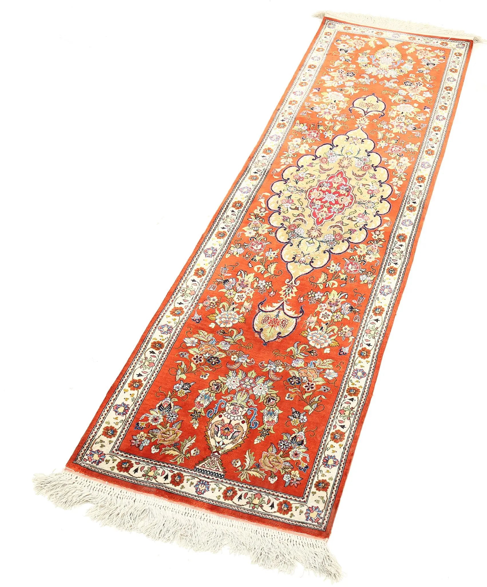 Hand Knotted Masterpiece Persian Qum Silk Rug - 1'7'' x 5'3'' - Arteverk Rugs Area rug