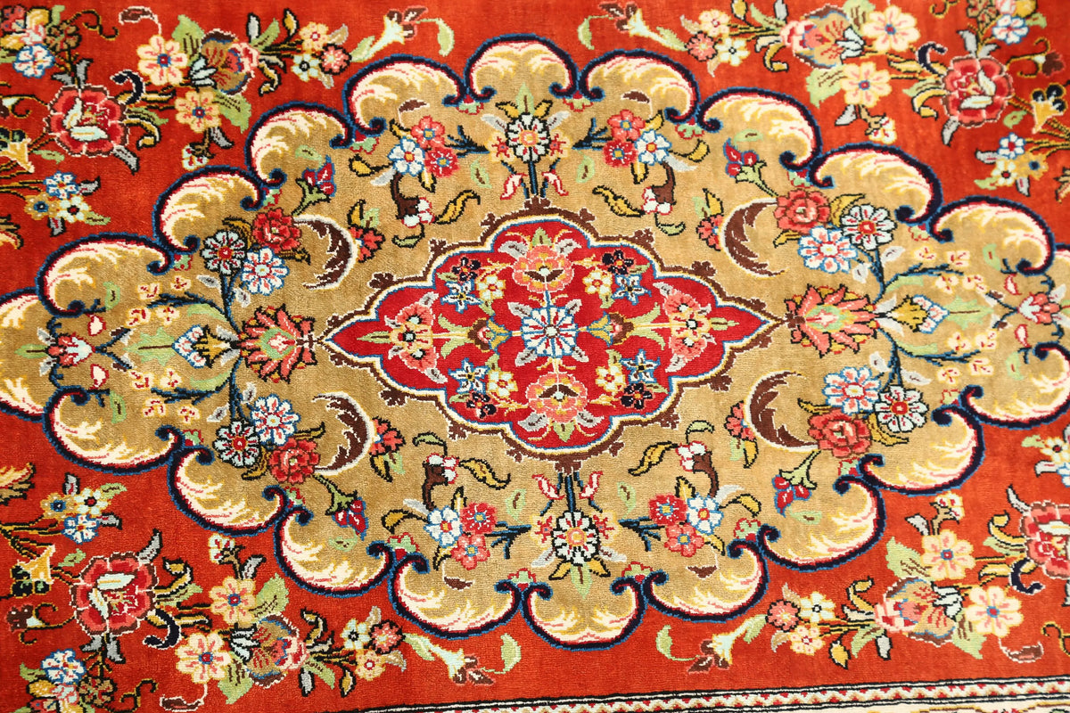 Hand Knotted Masterpiece Persian Qum Silk Rug - 1'7'' x 5'3'' - Arteverk Rugs Area rug